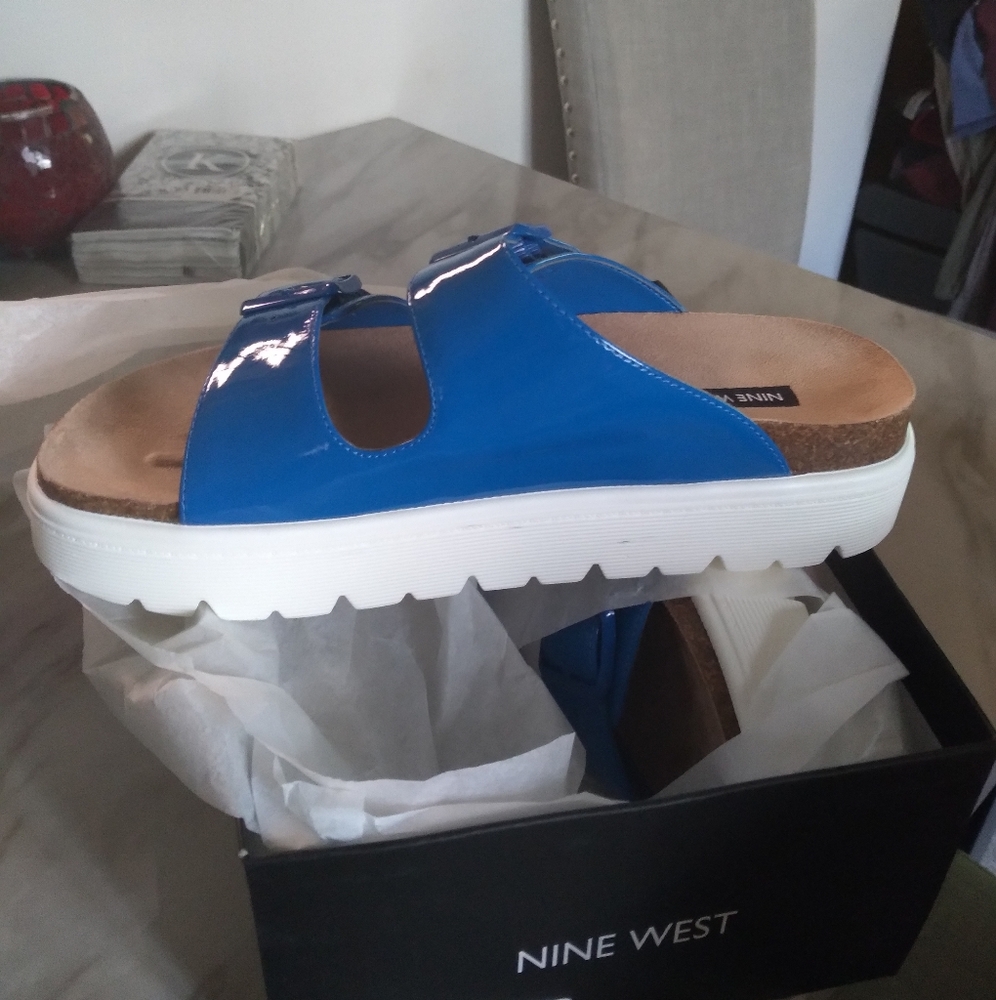Nine West Blue Slides size 8